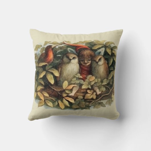 フールと小妖精や小人妖精自然イラストレーション クッション (裏面)