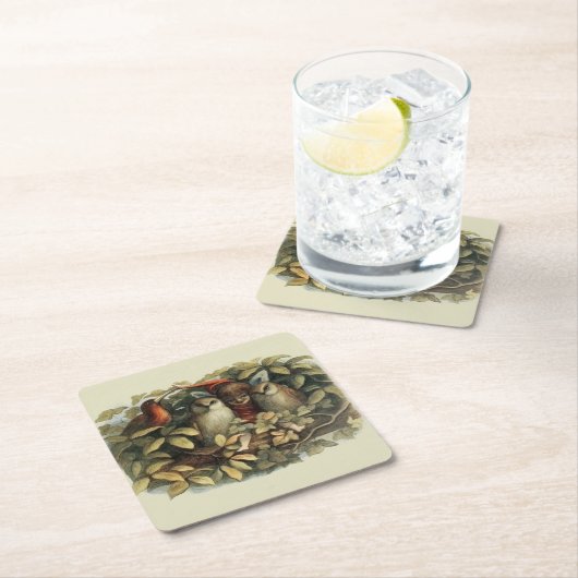 フールと小妖精や小人妖精自然イラストレーション スクエアペーパーコースター (インサイチュ)