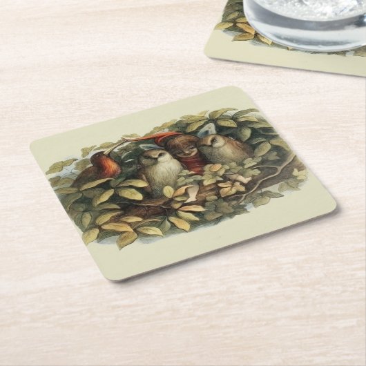 フールと小妖精や小人妖精自然イラストレーション スクエアペーパーコースター (アングル)