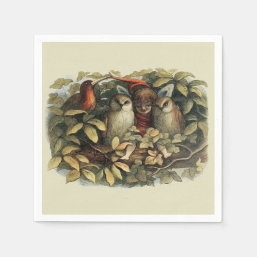 フールと小妖精や小人妖精自然イラストレーション スタンダードカクテルナプキン (正面)