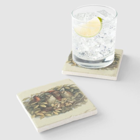 フールと小妖精や小人妖精自然イラストレーション ストーンコースター (横)