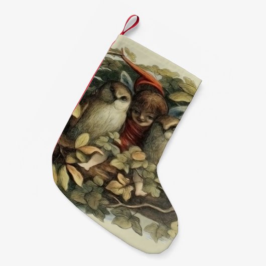 フールと小妖精や小人妖精自然イラストレーション スモールクリスマスストッキング (正面 (吊り時))