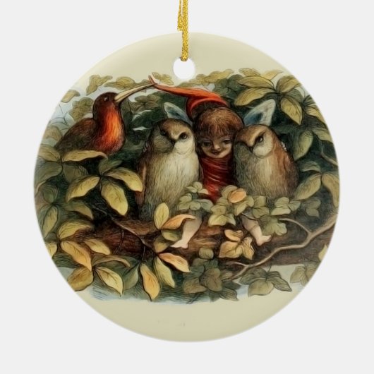 フールと小妖精や小人妖精自然イラストレーション セラミックオーナメント (裏面)