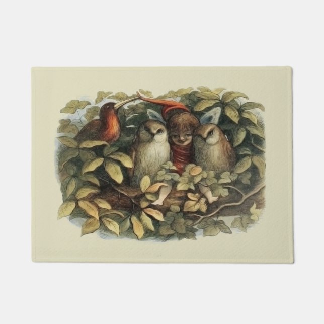 フールと小妖精や小人妖精自然イラストレーション ドアマット (正面)