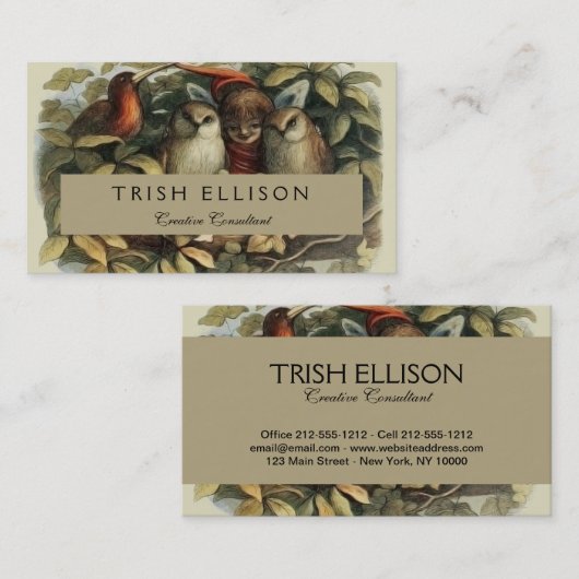 フールと小妖精や小人妖精自然イラストレーション 名刺 (正面/裏面)