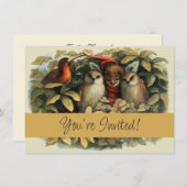 フールと小妖精や小人妖精自然イラストレーション 招待状 (正面/裏面)