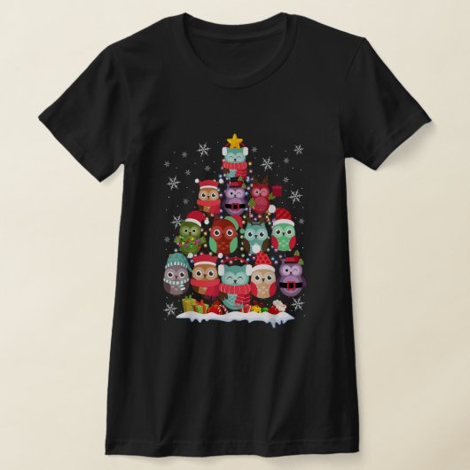 フールクリスマスツリーライトおもしろいクリスマスパジャマフクロウL Tシャツ (レイダウン)