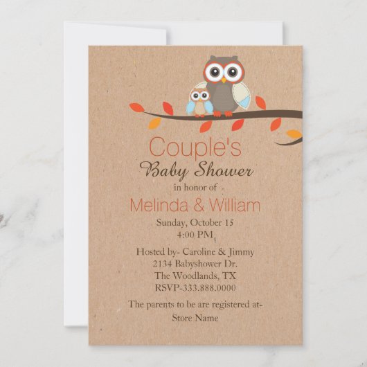 フール素朴ズベビーシャワー招待状 招待状 (正面)