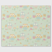 フール誕生日プレゼントグリーンブルーフラワーズシンプル ラッピングペーパー (フラット)