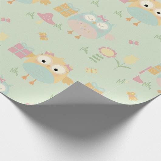 フール誕生日プレゼントグリーンブルーフラワーズシンプル ラッピングペーパー (角)