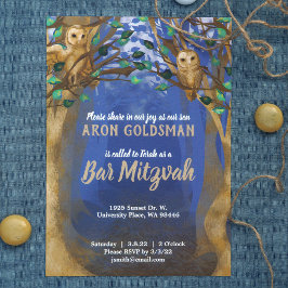 フール、霧の森、青、ベージュバー(ユダヤ教の)バル・ミツバー招待状 招待状