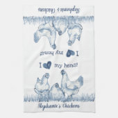 フ素朴ェン・ブルー&ホワイトチキンパーソナライズされた キッチンタオル (縦)