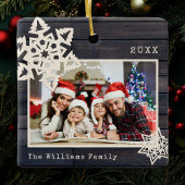 フ素朴モダンォトDIYスノーフレークファミリーネームウッド セラミックオーナメント