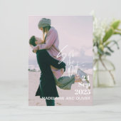 フ結婚ォトオーバーレモダンエレガントイで日付を保存 招待状 (スタンド正面)