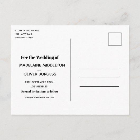 フ結婚ォトオーバーレモダンエレガントイで日付を保存 案内ポストカード (裏面)