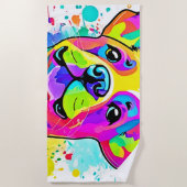 フ鮮やかレンチブルドッグパピーアート ビーチタオル (正面)