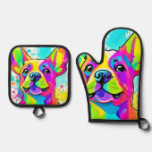 フ鮮やかレンチブルドッグパピーアート 鍋つかみ&鍋敷きセット (正面)