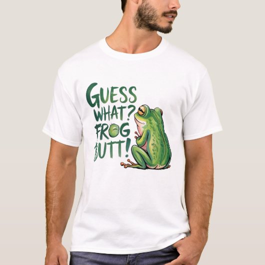 「フrog Butt って何?」面白ジョーク Tシャツ (正面)