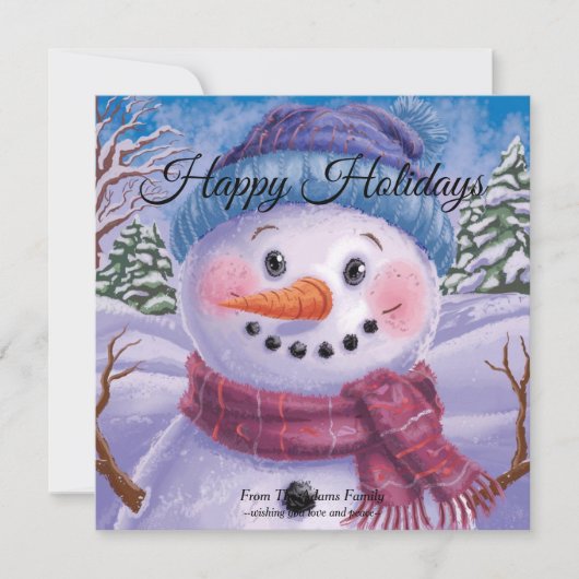 フrosty スノーマン フラット ホリデー カード (正面)
