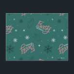 フrosty the Snowman 緑の雪の結晶パターン シーズンポストカード<br><div class="desc">このホリデーシーズンに、フrosty the Snowmanと一緒にぬくぬくしよう。この緑の雪の結晶パターンは、降る雪の中でフrostyが手を振っている様子と彼のキャンディーケーンのロゴが特徴だ! カスタム包装紙、暖かいフリースブランケット、パーティー用品などにこのデザインを採用しよう! Zazzleのカスタム製品でさらに多くのショッピングを楽しもう!</div>