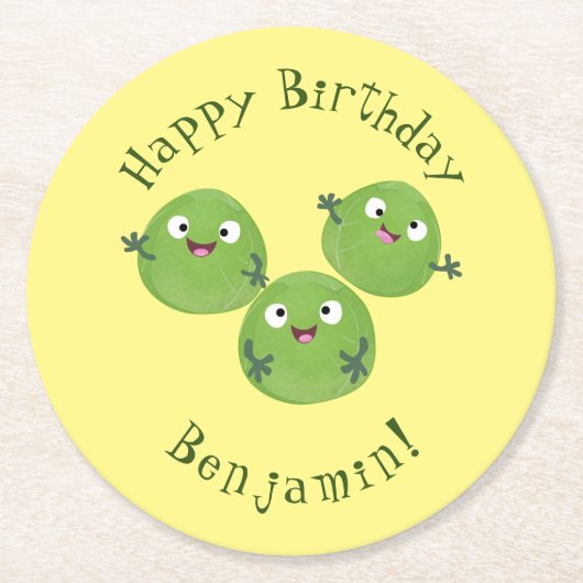 ブおもしろいリュッセル野菜の漫画 ラウンドペーパーコースター (正面)