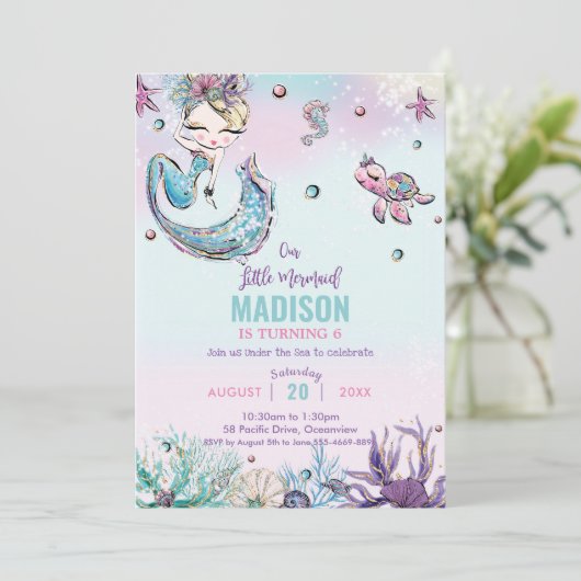 ブお洒落ロンデマーメイドザシー誕生日 招待状 (スタンド正面)