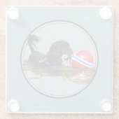 ブイの球2を持つポルトガル水犬 ガラスコースター (裏面)