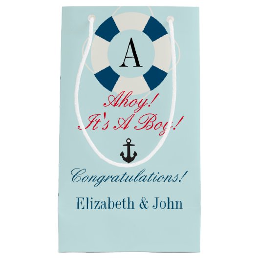 ブイ（モノグラム付き）、航海の新生児ボーイ スモールペーパーバッグ (正面)