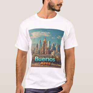 🌆 ブエノスアイレスのスカイラインと歴史的カテドラルのアート 🌆 Tシャツ