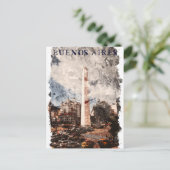 ブエノスアイレスアルゼンチンスカイラインの水彩 ポストカード (スタンド正面)