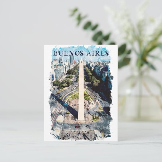 ブエノスアイレスアルゼンチンスカイラインイラストレーション ポストカード (スタンド正面)