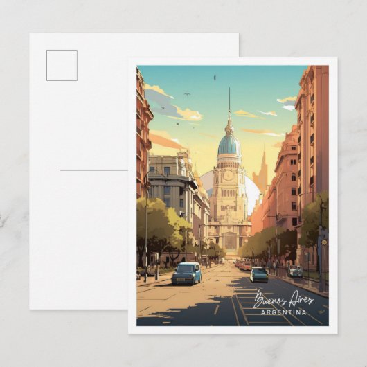 ブエノスアイレスアルゼンチンヴィンテージトラベルイラストレーション ポストカード (正面/裏面)