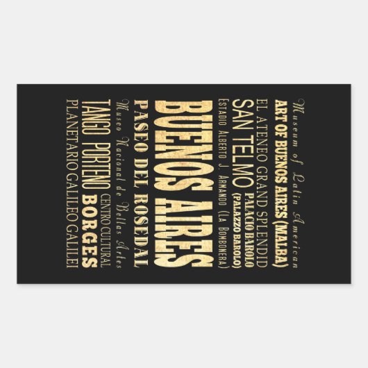 ブエノスアイレスシティオブアルゼンチンアートタイポグラフィ 長方形シール (正面)