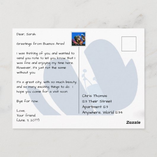 ブエノスアイレス・アルゼンチンのオベリスクとタンゴダンサー ポストカード (裏面)