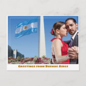 ブエノスアイレス・アルゼンチンのオベリスクとタンゴダンサー ポストカード (正面)