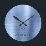 ブエレガントモノグラムのルーブラシ仕上げメタル ラウンド壁時計<br><div class="desc">パーソナライズされたエレガントモノグラムの丸い時計</div>