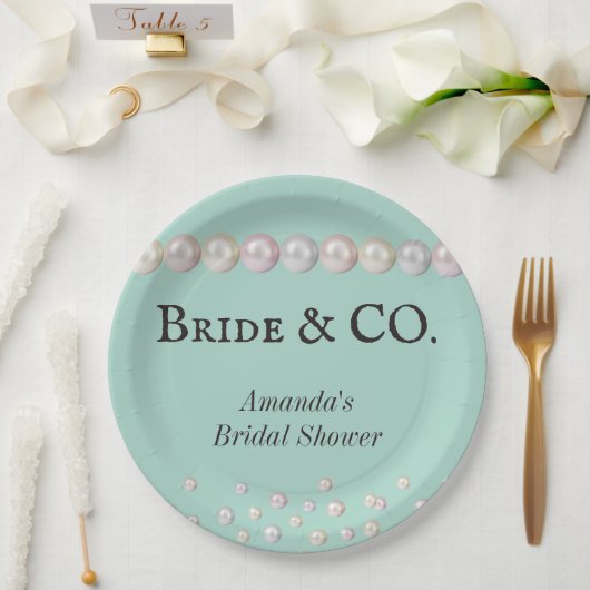 ブエレガントライド&コティール（緑がかった色）ブルーパールブライダルシャワー ペーパープレート (ウェディング)