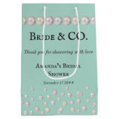 ブエレガントライド&コティール（緑がかった色）ブルーパールブライダルシャワー ミディアムペーパーバッグ (裏面)