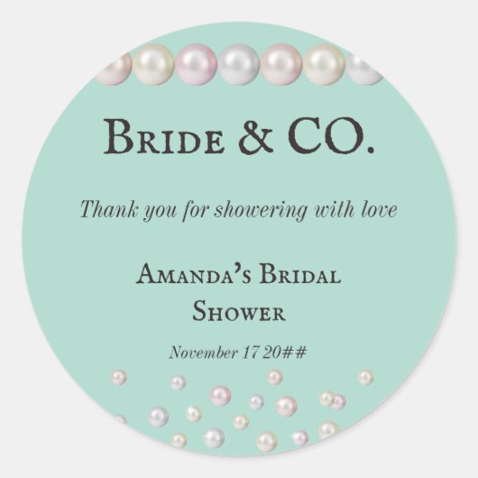 ブエレガントライド&コティール(緑がかった色)ブルーパールブライダルシャワー ラウンドシール (正面)