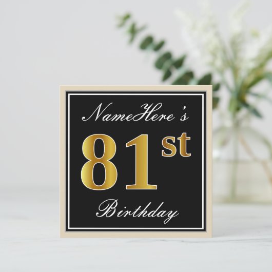 ブエレガントラック、フェイク金ゴールド81誕生日+名前 招待状 (スタンド正面)