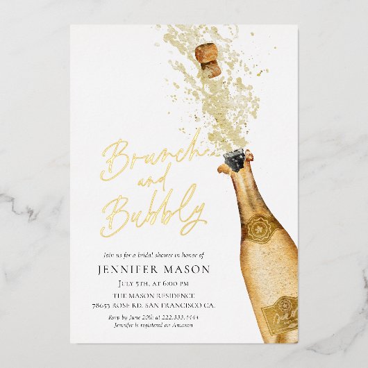 ブエレガントルンチアンドバブリーシャンパーニュブライダルシャワー 箔招待状 (正面)