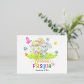 ブオナパスクアキュートラビットブーケ春の花 箔シーズンポストカード (立ち正面)