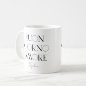 ブオンジョルノアモア | シックイタリアン文字 コーヒーマグカップ (正面左)