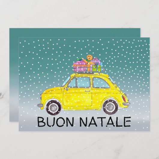 ブオンナターレイタリアンクリスマスイエローフィアット500 シーズンカード (正面/裏面)