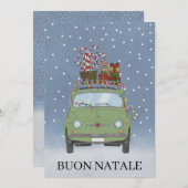 ブオンナターレイタリアンクリスマスグリーンフィアット500 シーズンカード (正面/裏面)