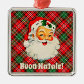 ブオンナターレイタリアンクリスマスサンタレッドプレイド メタルオーナメント (正面)