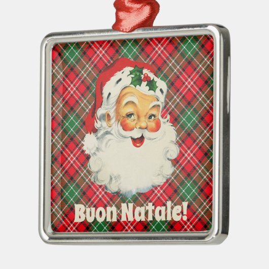 ブオンナターレイタリアンクリスマスサンタレッドプレイド メタルオーナメント (左)