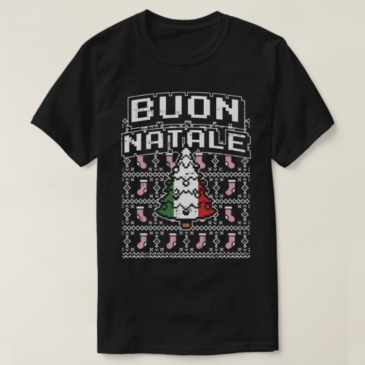 ブオンナターレイタリアン醜いクリスマスツリーイタリアギフト Tシャツ (デザイン正面)