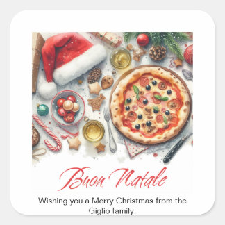 ブオンナターレウォーターカラークリスマスイタリアンパーティー スクエアシール
