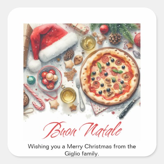 ブオンナターレウォーターカラークリスマスイタリアンパーティー スクエアシール (正面)